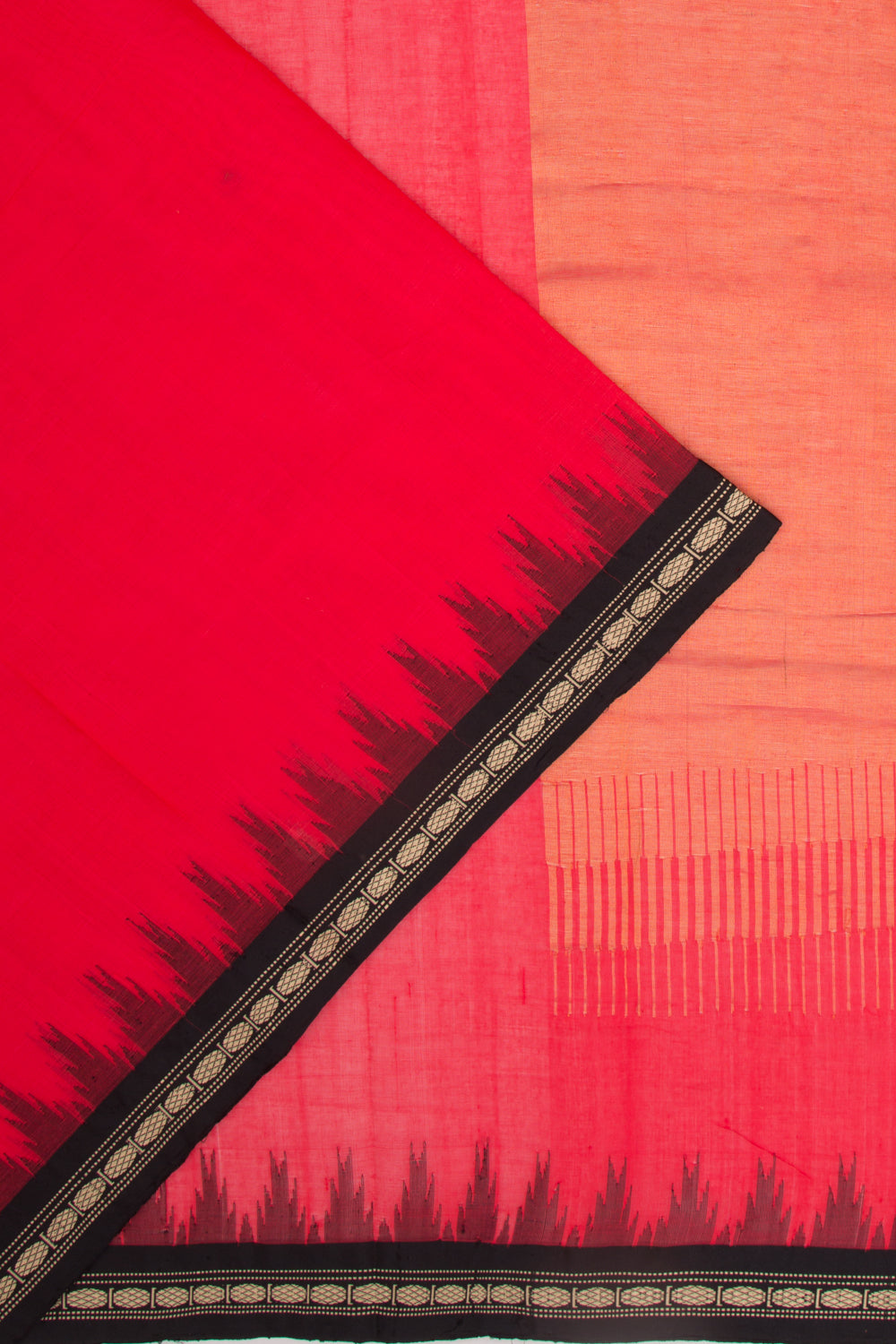 Handspun Cotton Plain Red Saree