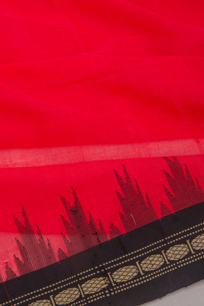 Handspun Cotton Plain Red Saree