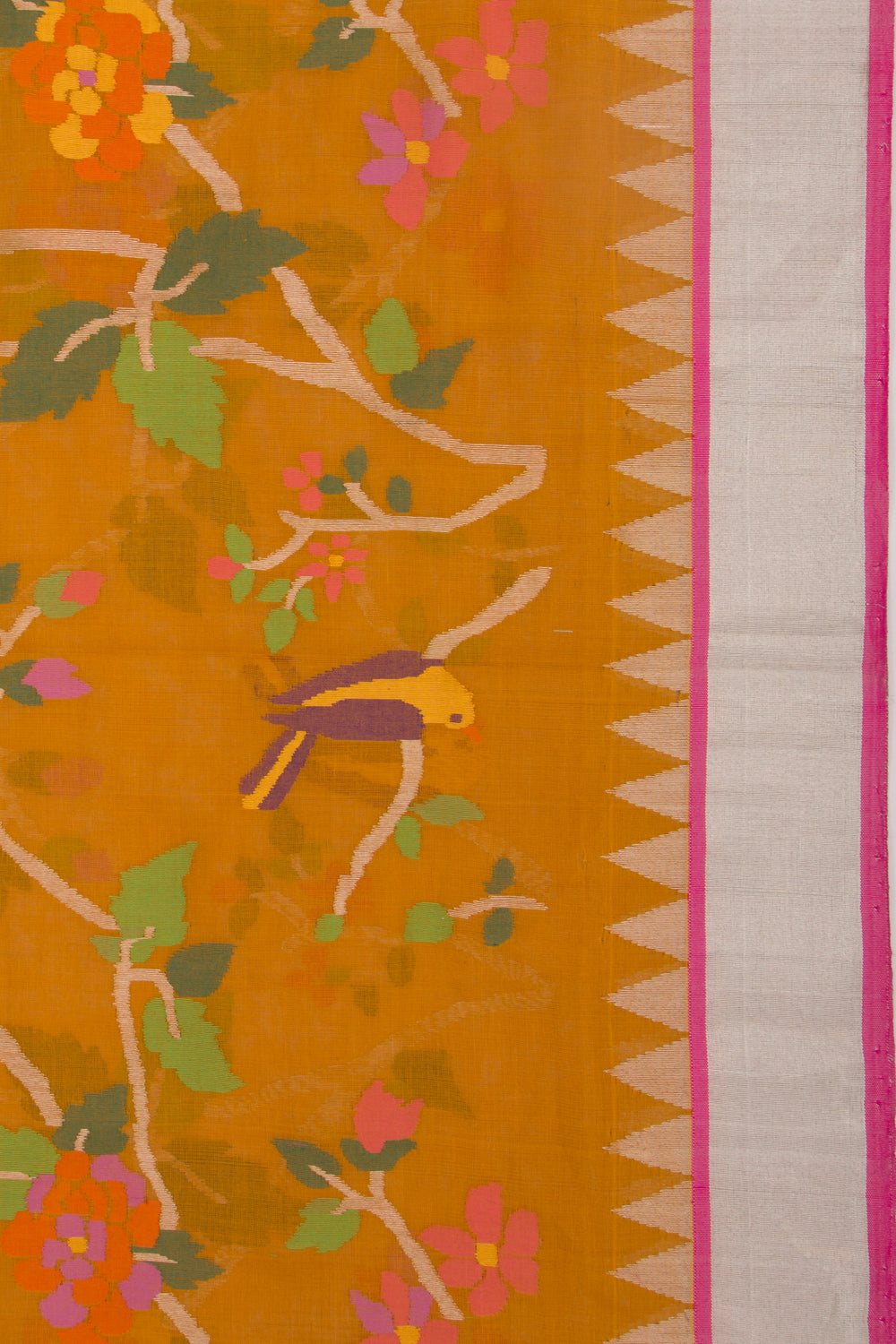 Handspun Cotton Jamdani Mustard Yellow Saree
