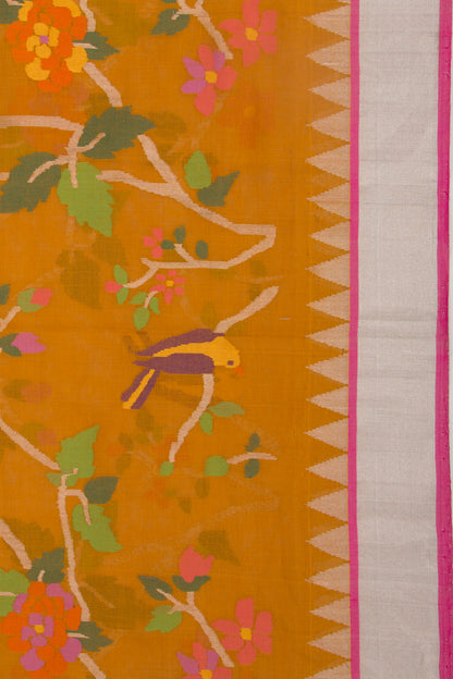 Handspun Cotton Jamdani Mustard Yellow Saree