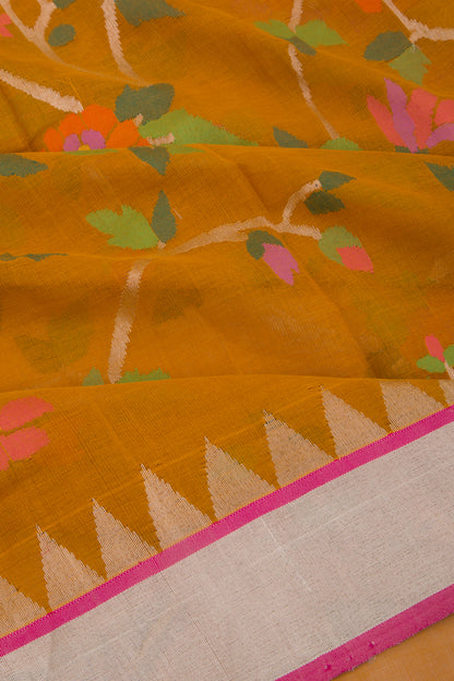 Handspun Cotton Jamdani Mustard Yellow Saree
