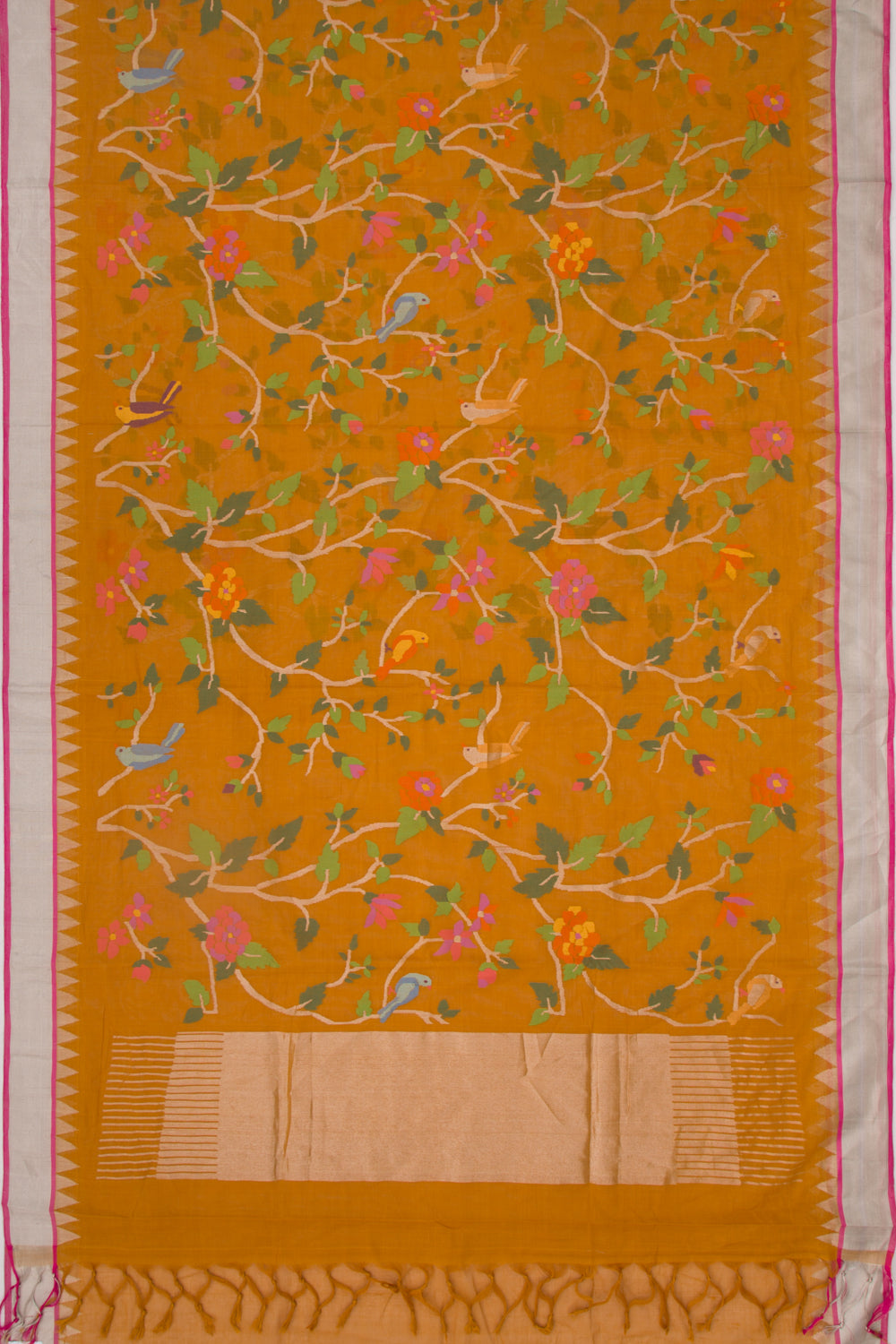 Handspun Cotton Jamdani Mustard Yellow Saree