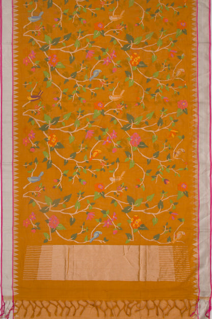 Handspun Cotton Jamdani Mustard Yellow Saree
