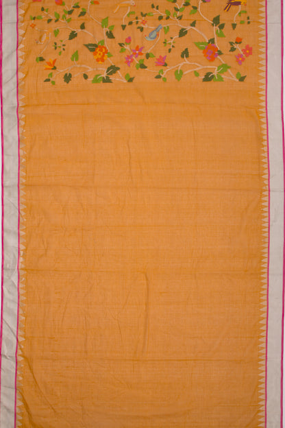 Handspun Cotton Jamdani Mustard Yellow Saree