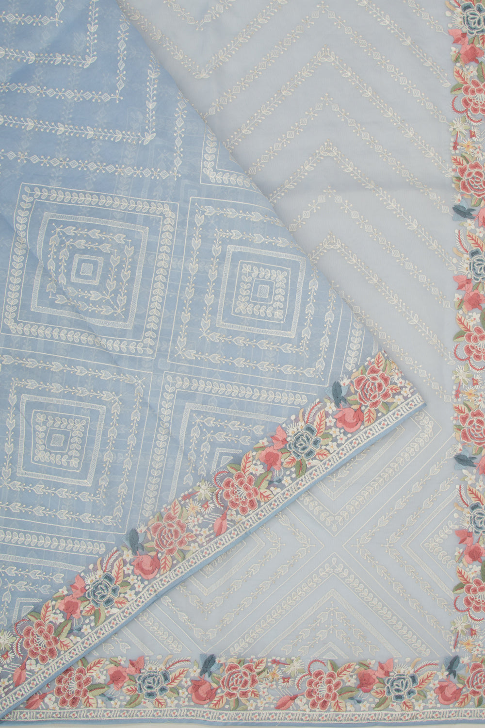 Organza Embroidery Brocade Pastel Blue Saree