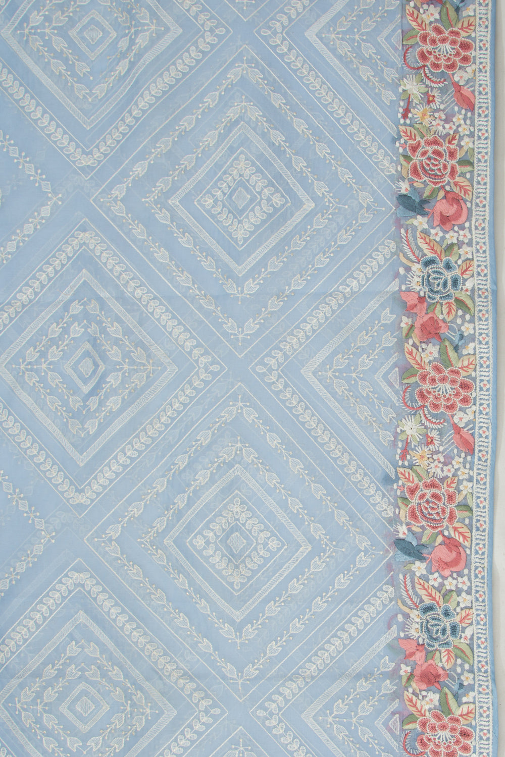 Organza Embroidery Brocade Pastel Blue Saree
