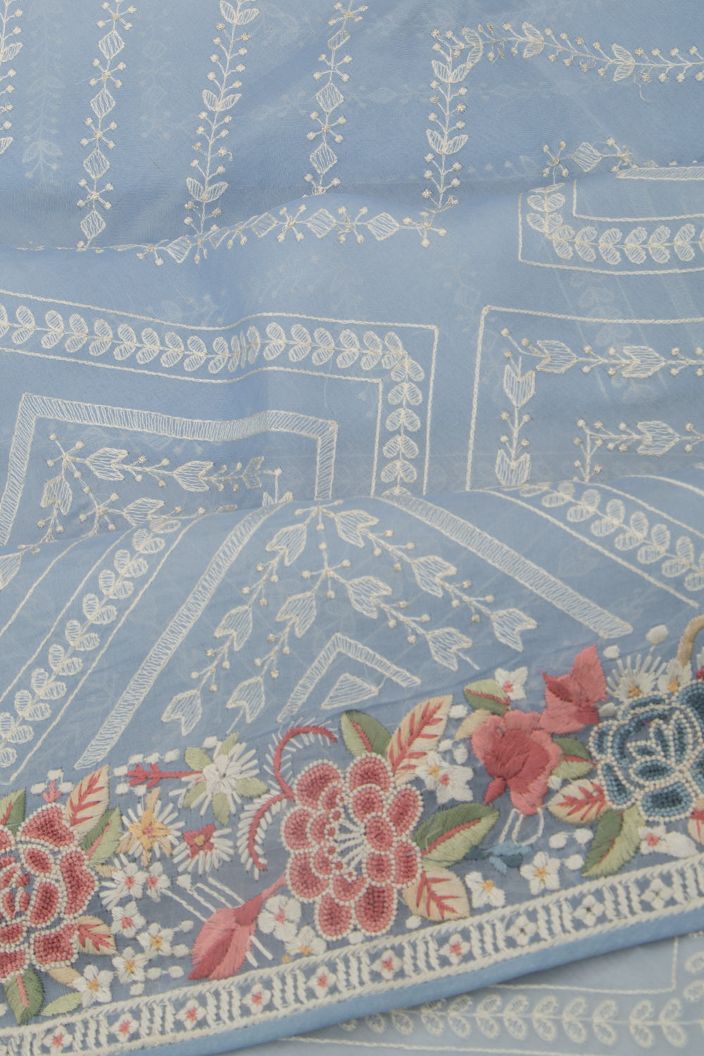 Organza Embroidery Brocade Pastel Blue Saree