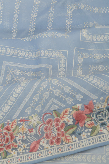 Organza Embroidery Brocade Pastel Blue Saree