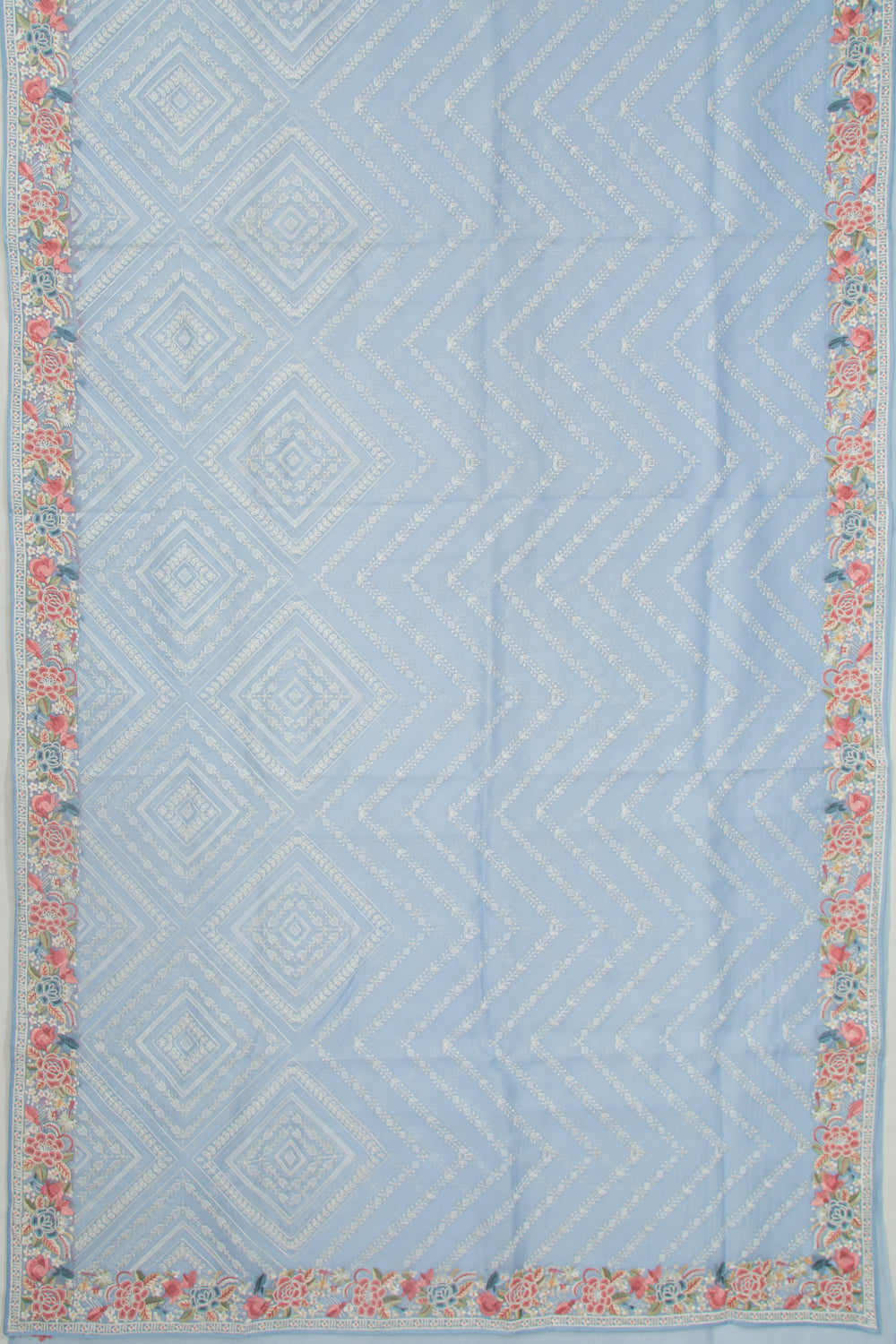 Organza Embroidery Brocade Pastel Blue Saree