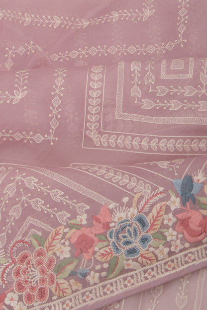Organza Embroidery Brocade Lavender Saree