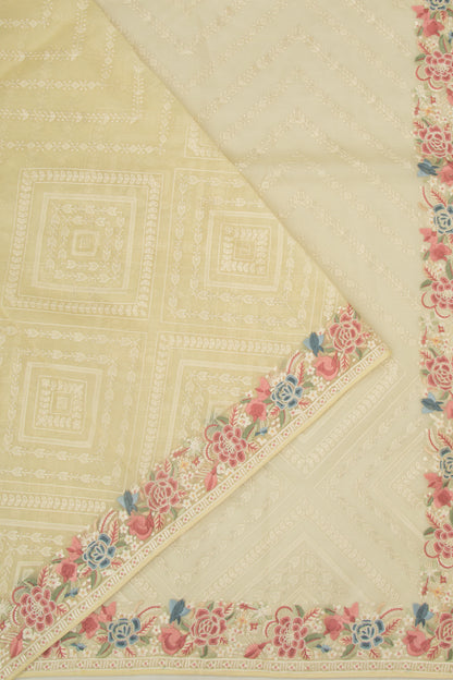 Organza Embroidery Brocade Lemon Yellow Saree