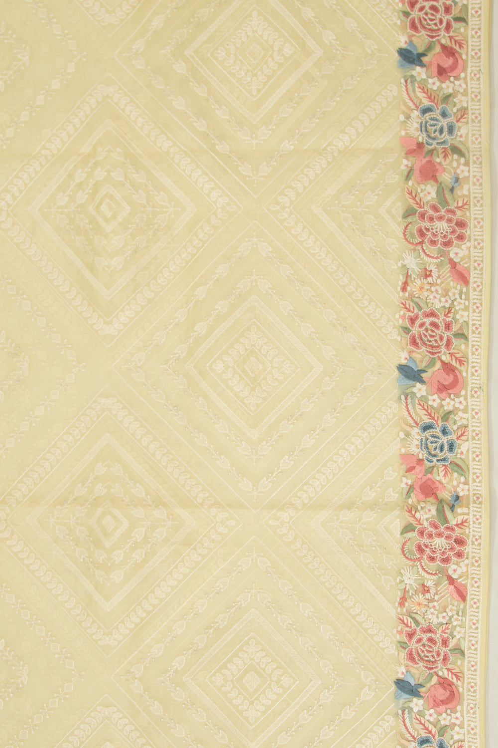 Organza Embroidery Brocade Lemon Yellow Saree
