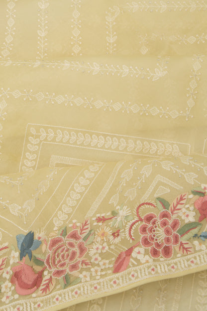 Organza Embroidery Brocade Lemon Yellow Saree
