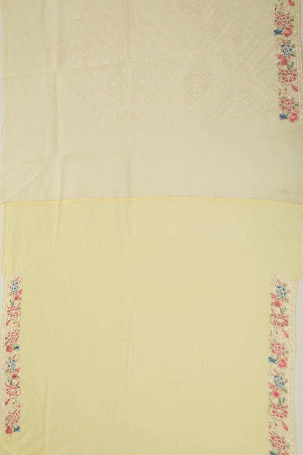 Organza Embroidery Brocade Lemon Yellow Saree