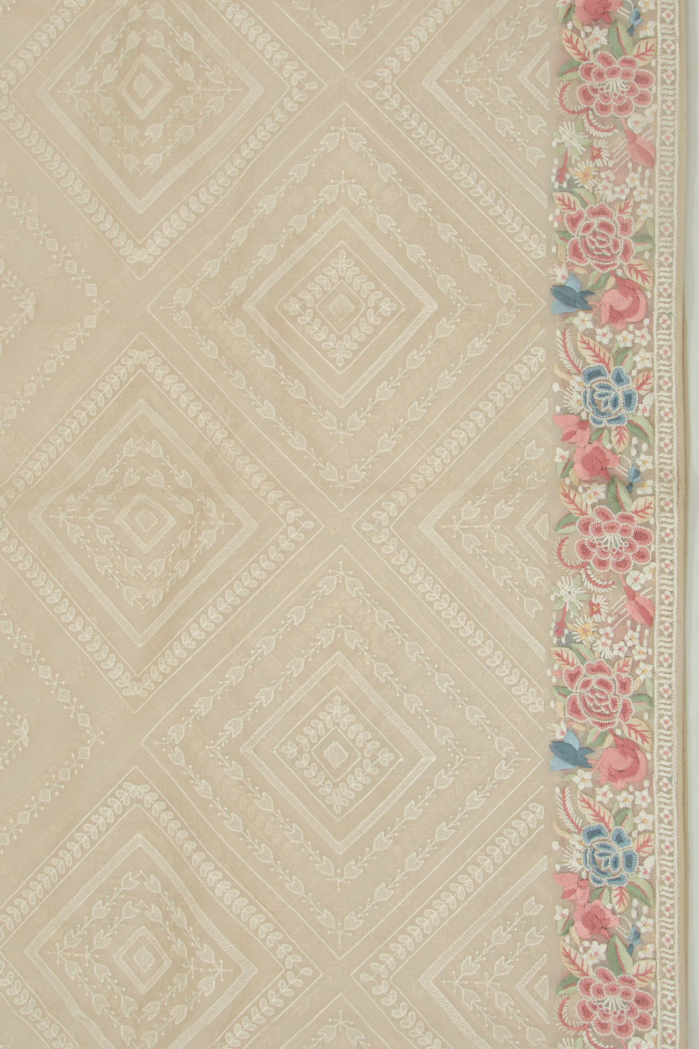 Organza Embroidery Brocade Cream Saree