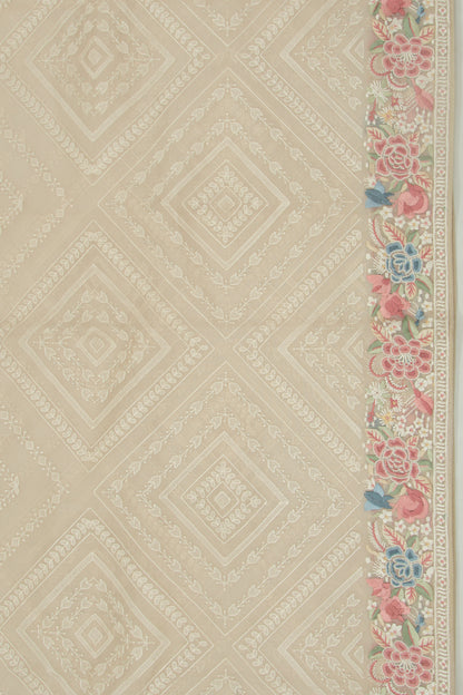 Organza Embroidery Brocade Cream Saree
