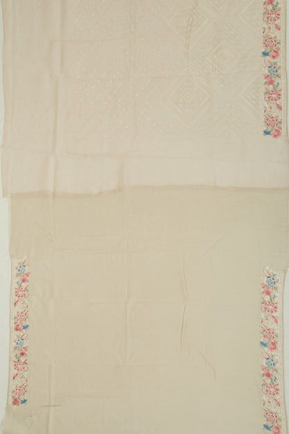 Organza Embroidery Brocade Cream Saree