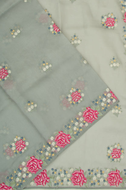 Organza Floral Embroidery Butta Grey Saree