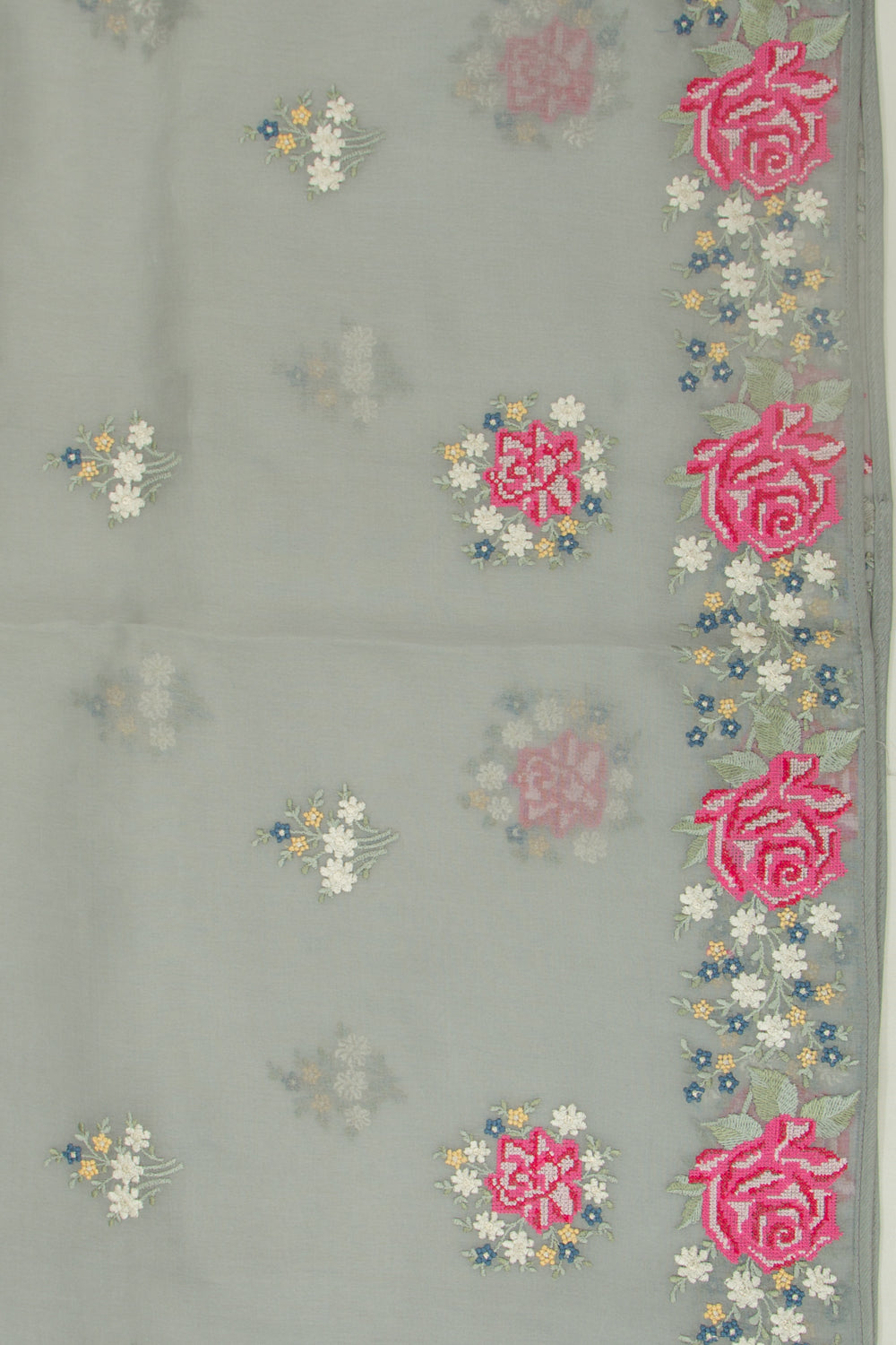 Organza Floral Embroidery Butta Grey Saree