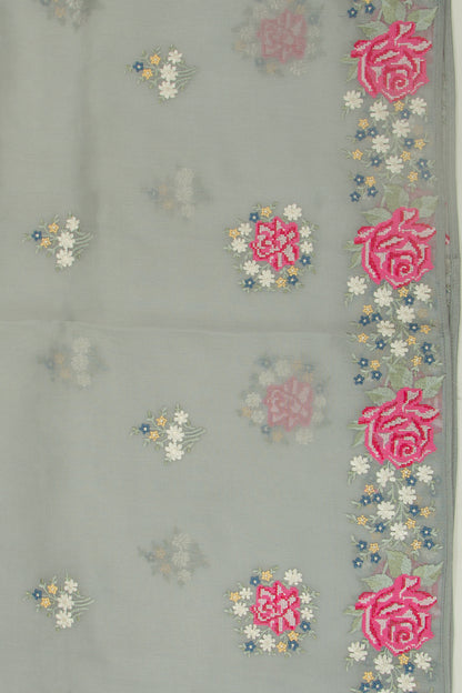 Organza Floral Embroidery Butta Grey Saree