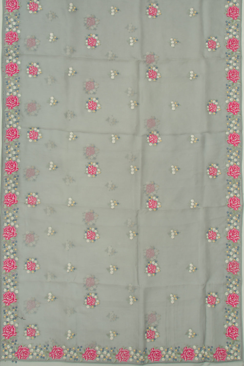 Organza Floral Embroidery Butta Grey Saree