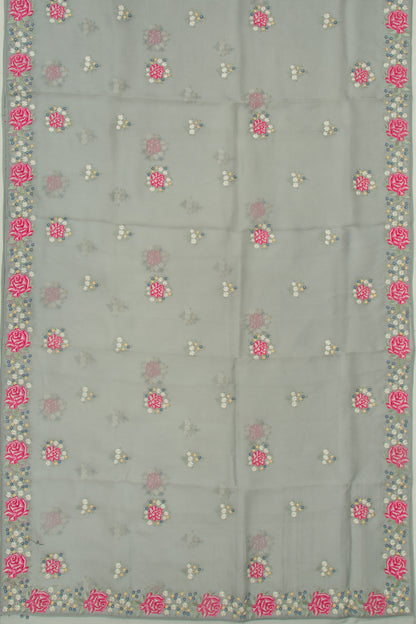 Organza Floral Embroidery Butta Grey Saree