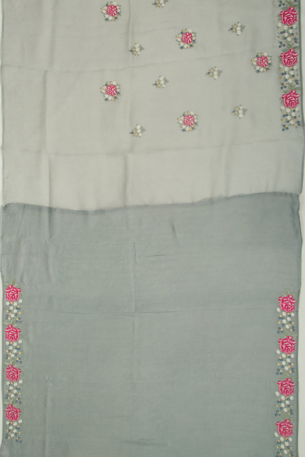 Organza Floral Embroidery Butta Grey Saree