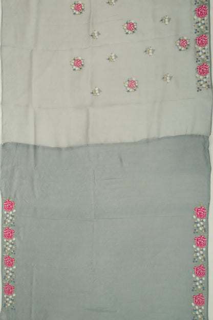 Organza Floral Embroidery Butta Grey Saree