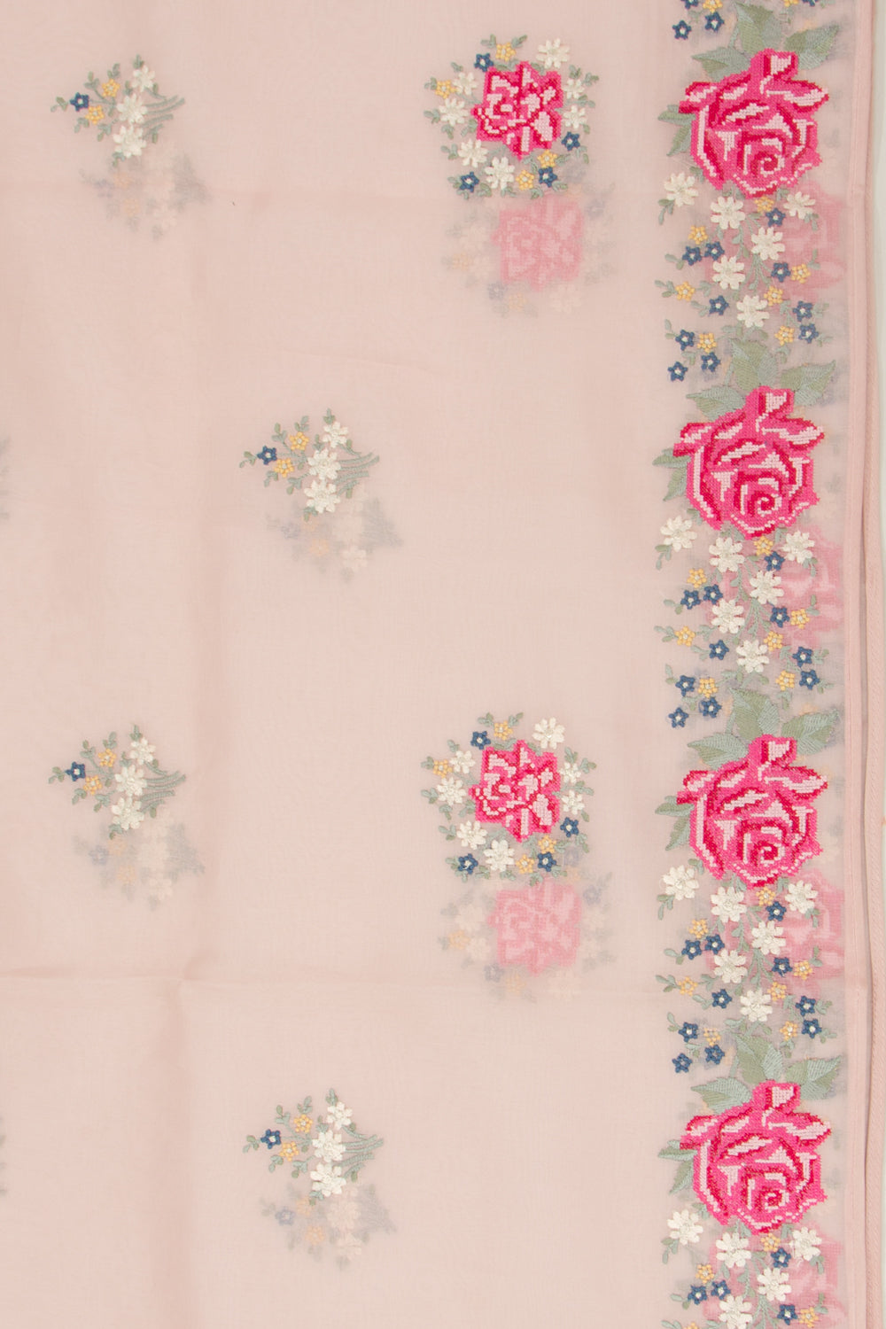 Organza Floral Embroidery Butta Pink Saree