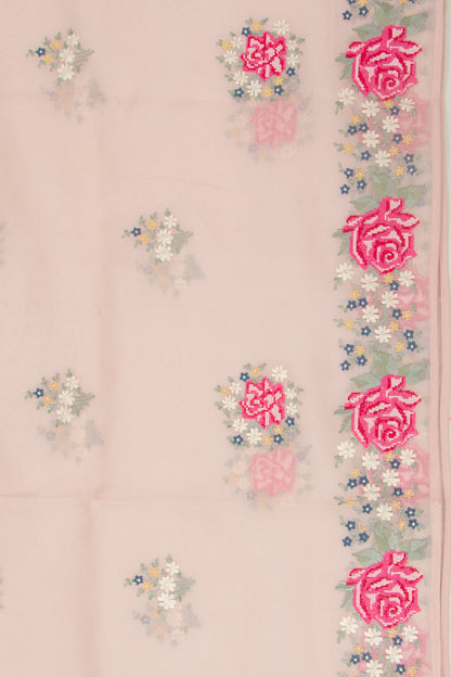 Organza Floral Embroidery Butta Pink Saree