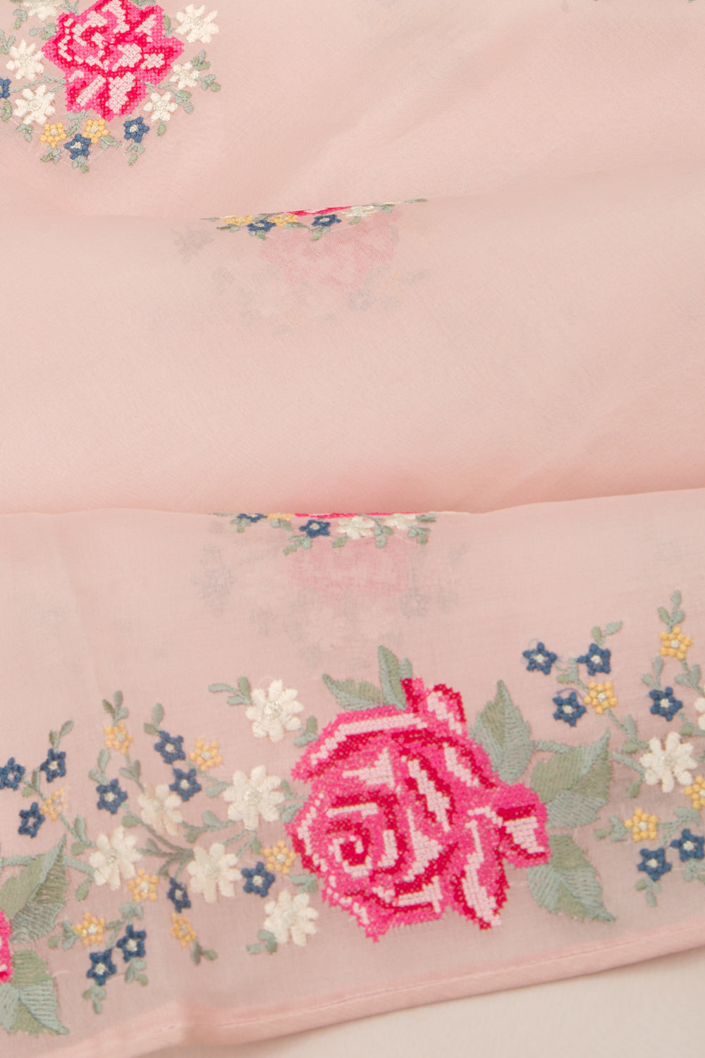 Organza Floral Embroidery Butta Pink Saree
