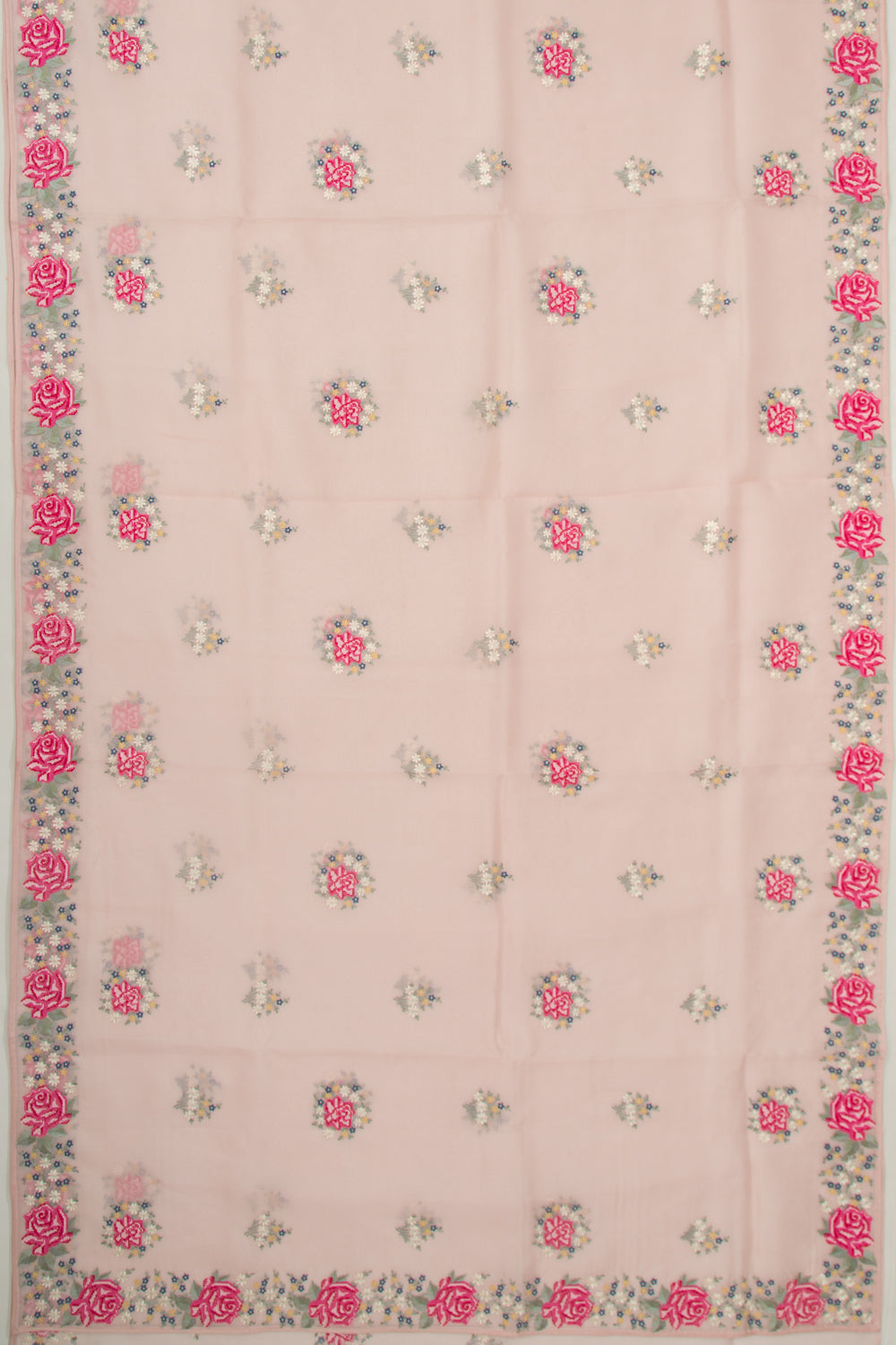Organza Floral Embroidery Butta Pink Saree