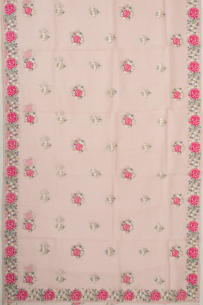 Organza Floral Embroidery Butta Pink Saree