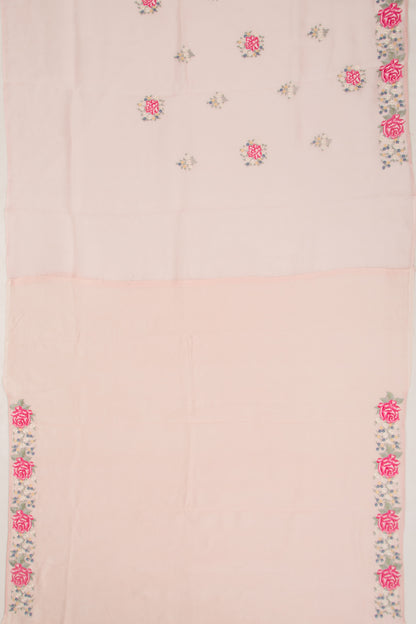 Organza Floral Embroidery Butta Pink Saree