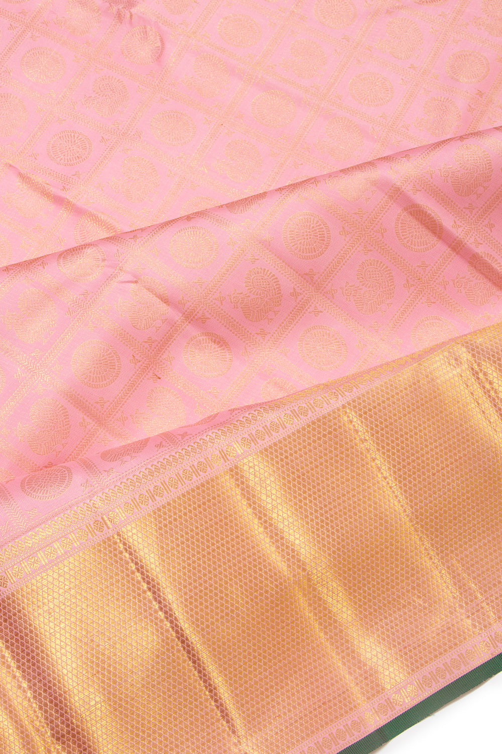 Kanchipuram Silk Checks And Butta Baby Pink Saree
