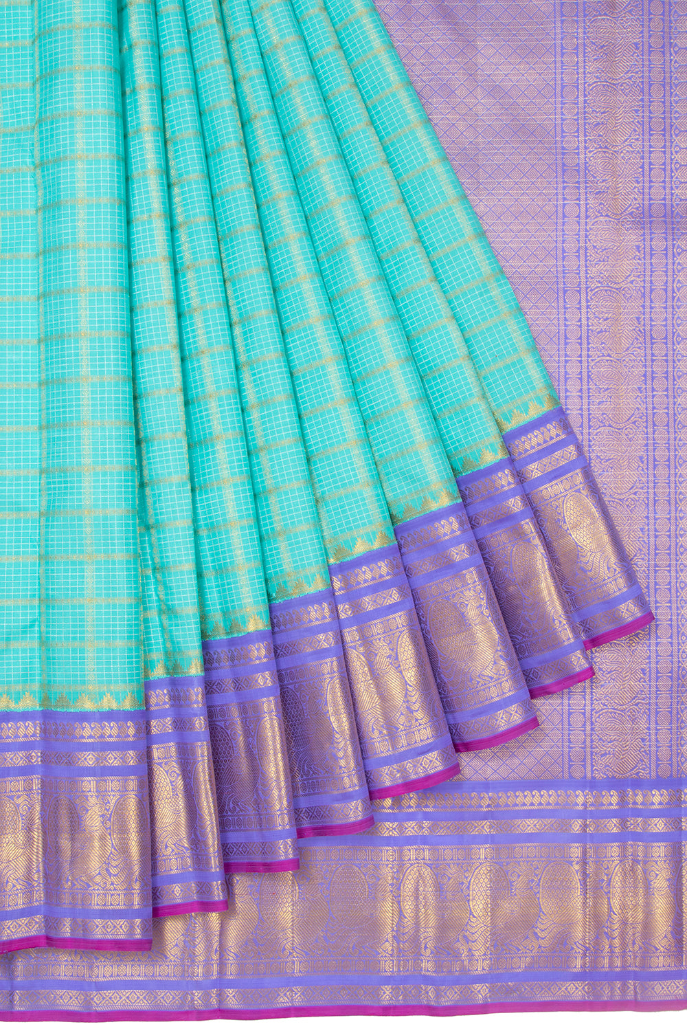 Kanchipuram Silk Checks Sky Blue Saree