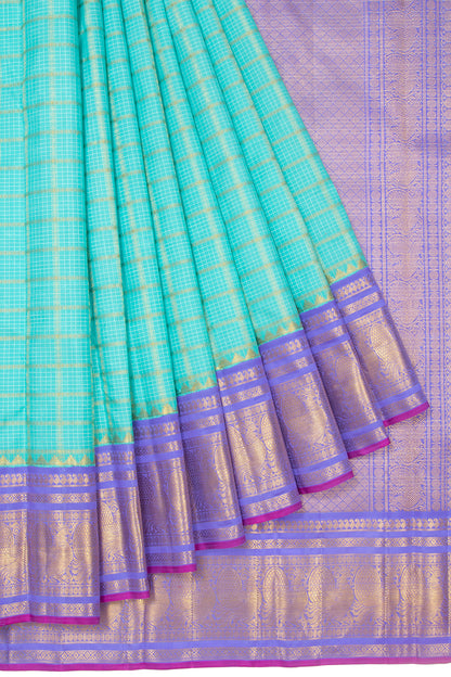 Kanchipuram Silk Checks Sky Blue Saree