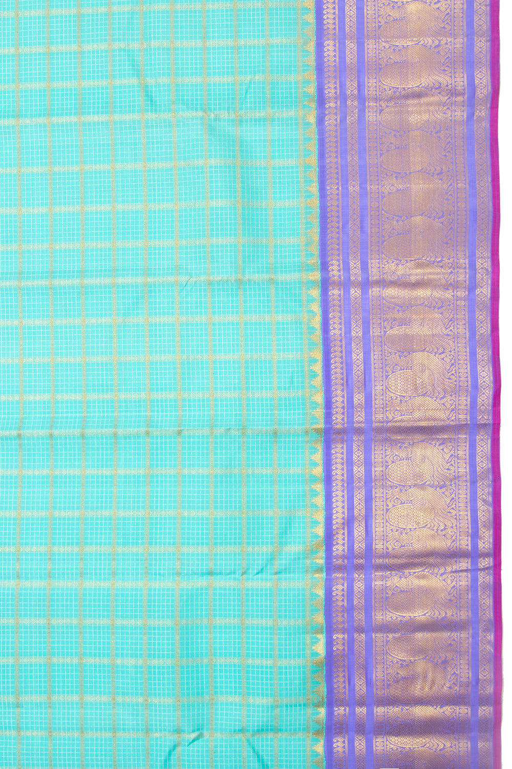 Kanchipuram Silk Checks Sky Blue Saree