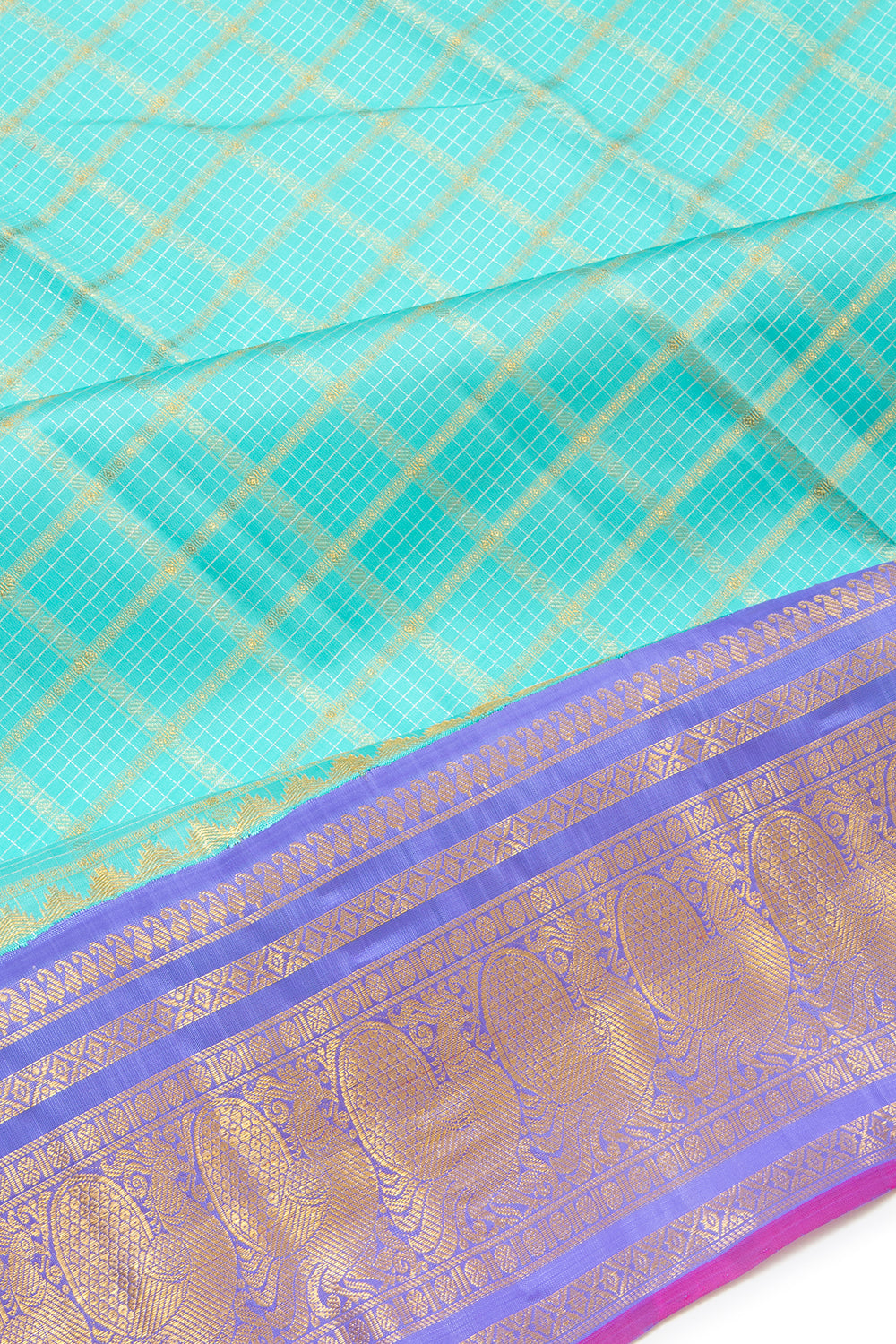 Kanchipuram Silk Checks Sky Blue Saree