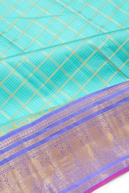 Kanchipuram Silk Checks Sky Blue Saree
