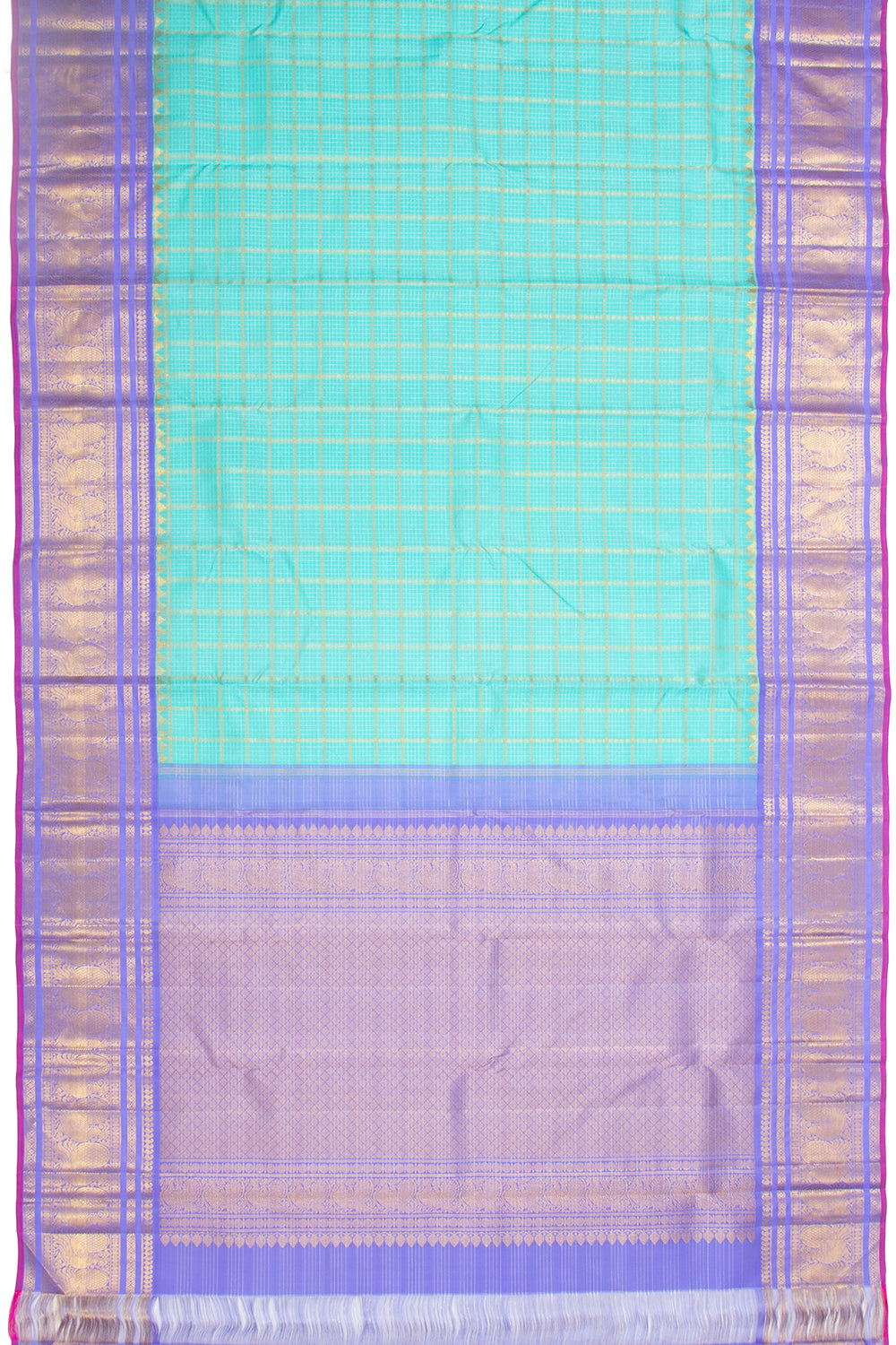 Kanchipuram Silk Checks Sky Blue Saree
