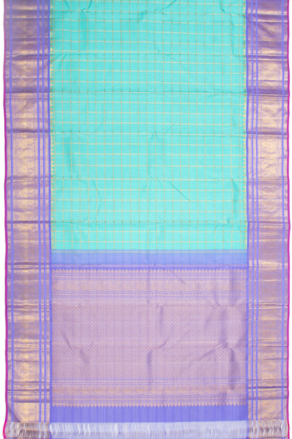 Kanchipuram Silk Checks Sky Blue Saree