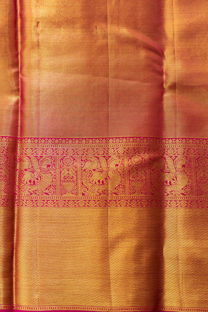 Taranga Kanchi Silk Jaal Tissue Gold Saree With Rakhi and Gift Box