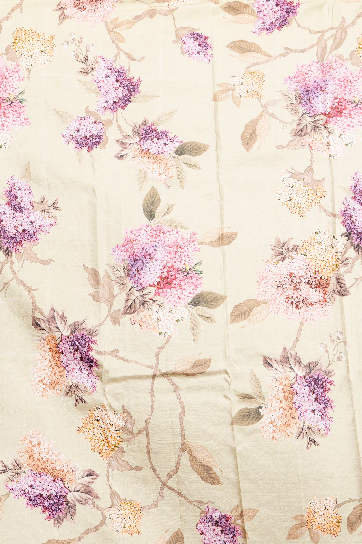 Kanchipuram Silk Jaal Cream Saree With Floral Satin Border