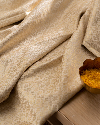 Kanchipuram Silk Brocade Cream Saree With Floral Print Border With Rakhi And Gift Box