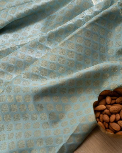 Kanchipuram Silk Brocade Blue Saree With Floral Print Border With Rakhi And Gift Box