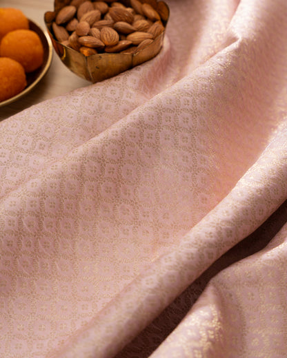 Kanchipuram Silk Brocade Baby Pink Saree With Floral Printed Border