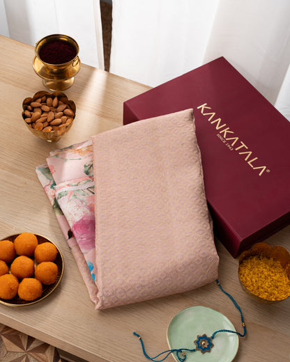 Kanchipuram Silk Brocade Baby Pink Saree With Floral Printed Border