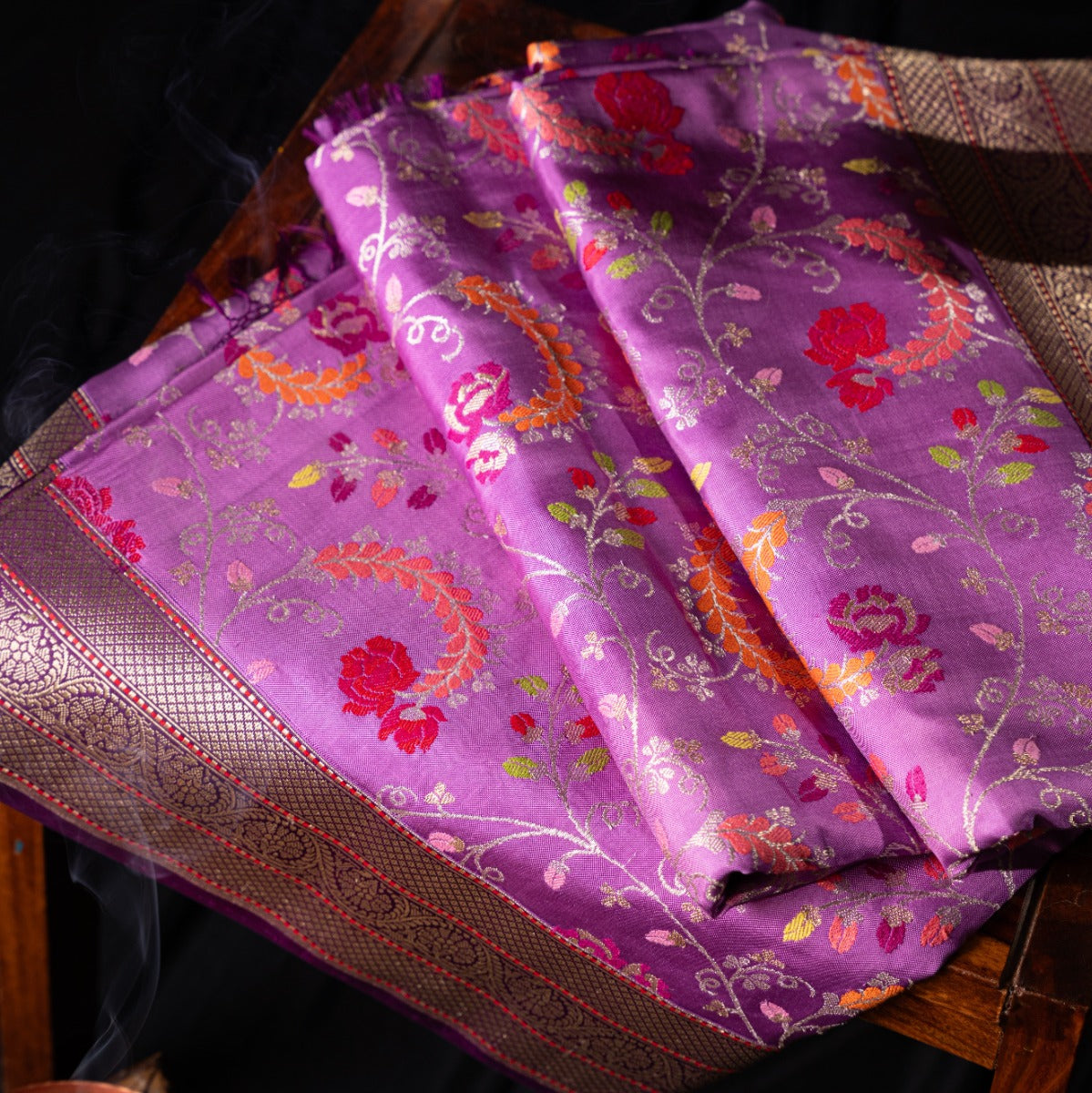 Banarasi Silk Jamdani Jaal Lavender Saree