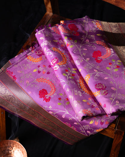 Banarasi Silk Jamdani Jaal Lavender Saree